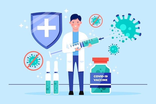 Плоский рисованной фон вакцины против коронавируса