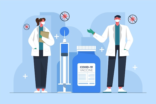 Flat-hand drawn coronavirus vaccine background