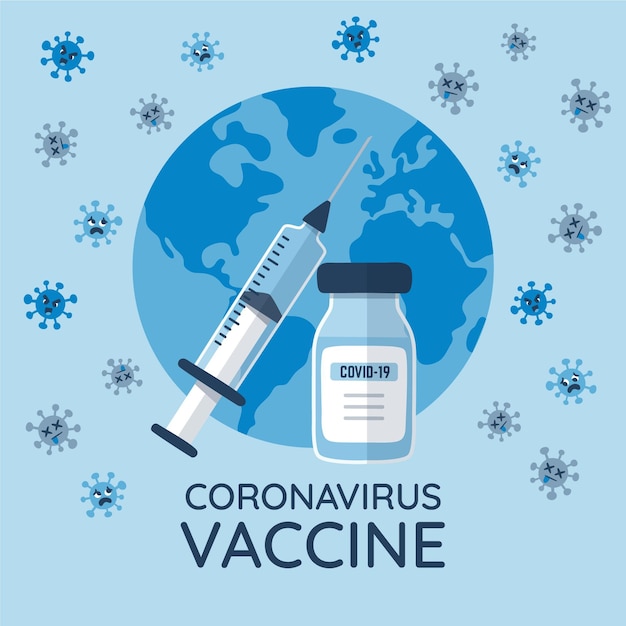 Illustrazione di vaccino contro il coronavirus disegnata a mano piatta Vettore gratuito