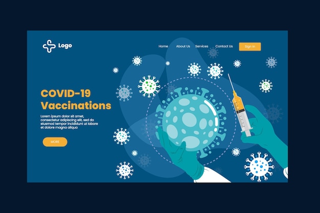 Flat-hand drawn coronavirus vaccine landing page template