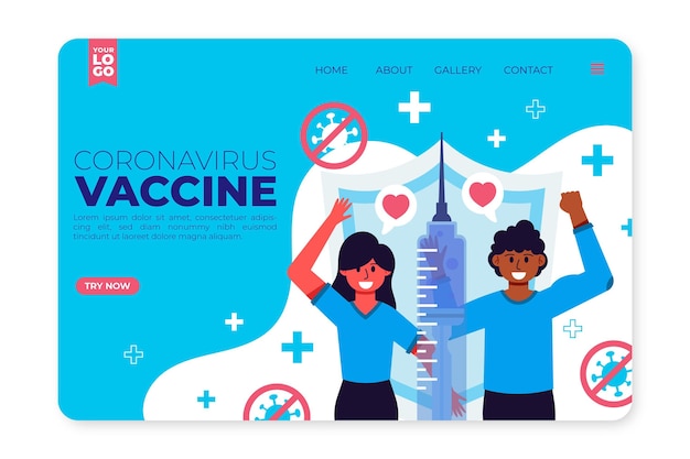 Flat-hand drawn coronavirus vaccine landing page template