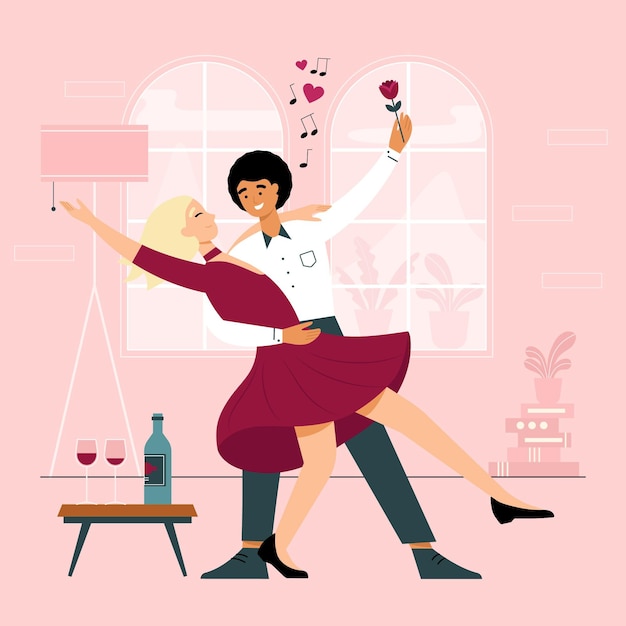 Free vector flat-hand drawn couple dancing