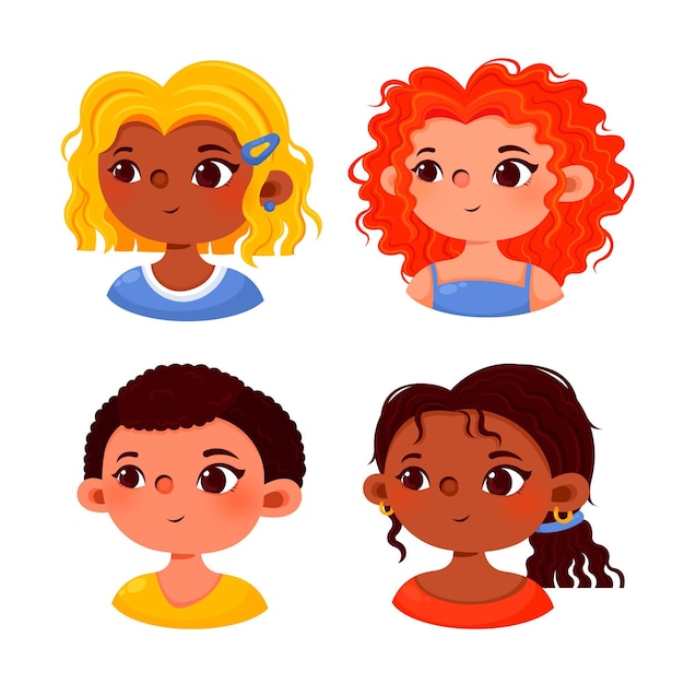 Flat-hand drawn curly hair types collection