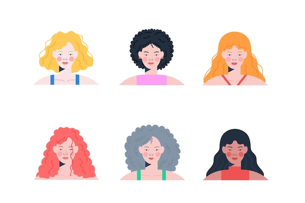 Free vector flat-hand drawn curly hair types collection