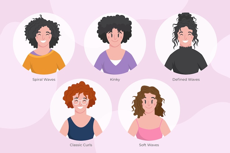 Free Vector flat-hand drawn curly hair types with women