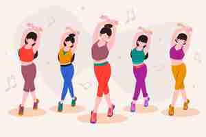 Free vector flat-hand drawn dance fitness class with people