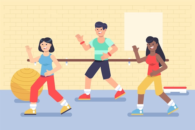 Free vector flat-hand drawn dance fitness class with people