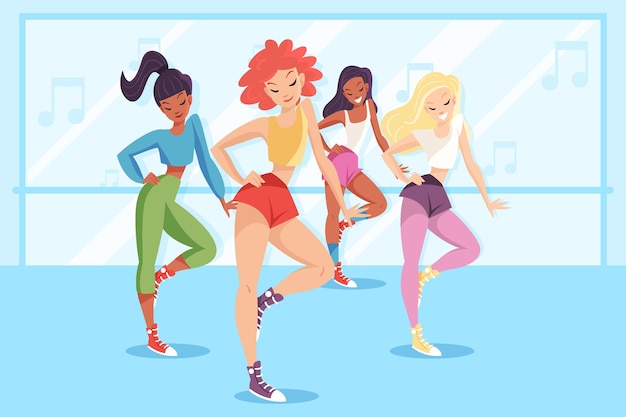 Flat-hand drawn dance fitness class