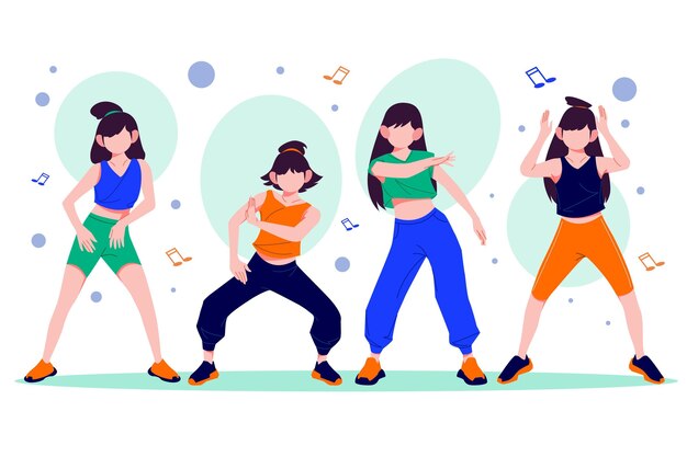 人々との有機フラットダンスフィットネスクラスのイラスト 無料のベクター