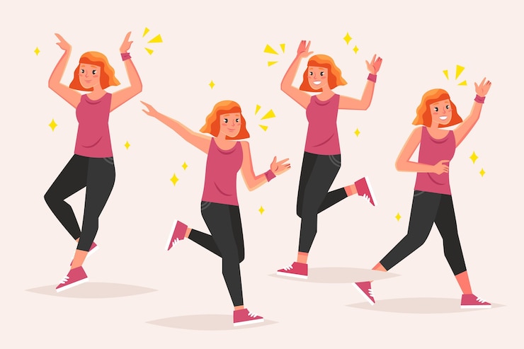 Free Vector flat-hand drawn dance fitness steps illustration