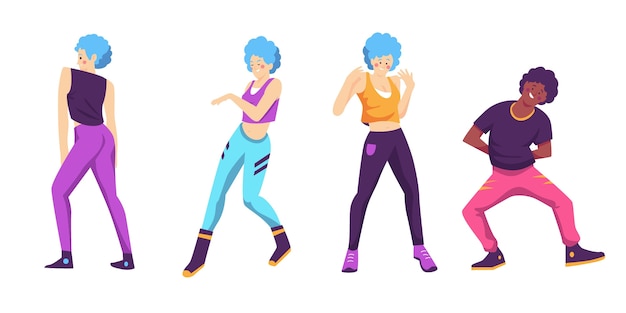 Free vector flat-hand drawn dance fitness steps pack