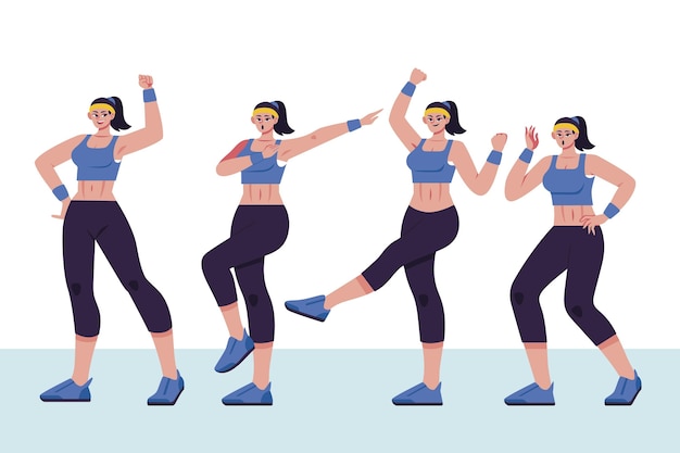 Free vector flat-hand drawn dance fitness steps