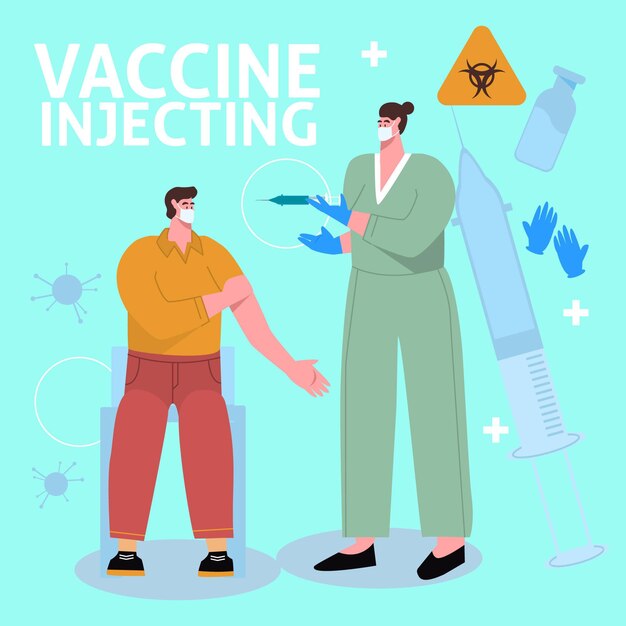 Free vector flat-hand drawn doctor injecting vaccine to patient