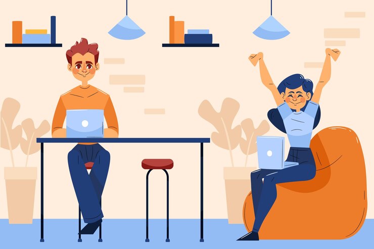 Free Vector flat hand drawn dual team coworking space