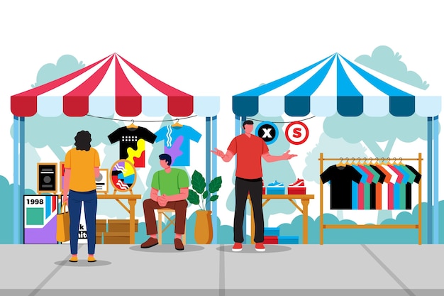 Free vector flat-hand drawn flea market concept