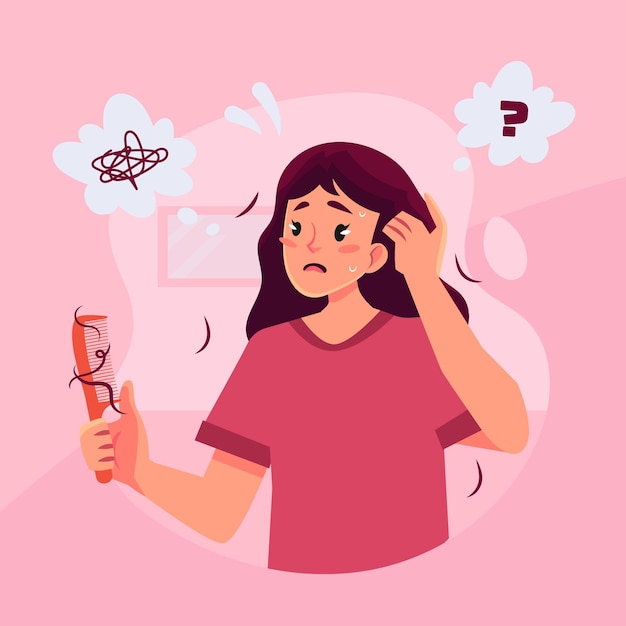 Flat-hand drawn hair loss illustration with woman