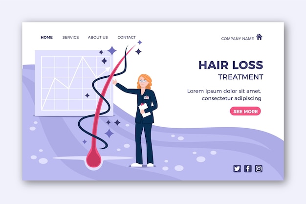 Free vector flat-hand drawn hair loss treatment landing page template