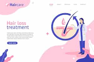 Free vector flat-hand drawn hair loss treatment landing page template