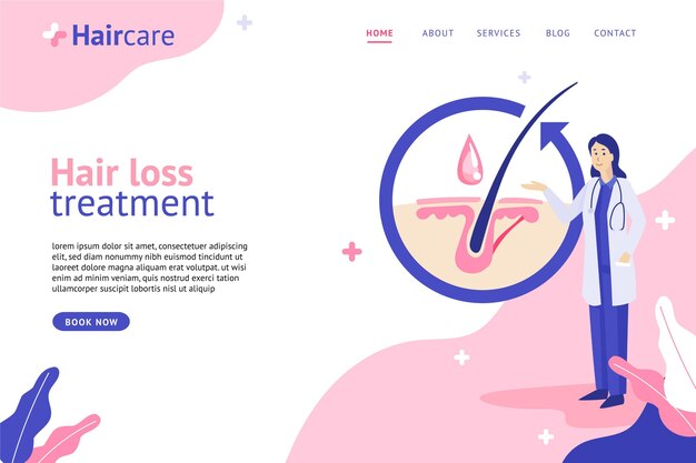 Flat-hand drawn hair loss treatment landing page template