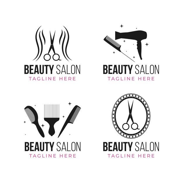 Flat-hand drawn hair salon logo collection