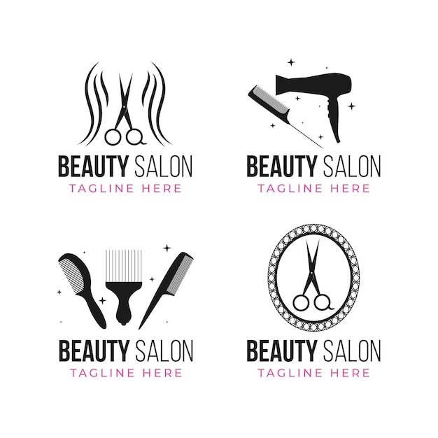 Flat-hand drawn hair salon logo collection