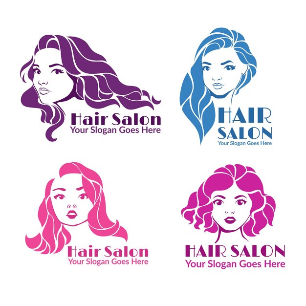 Flat-hand drawn hair salon logo collection