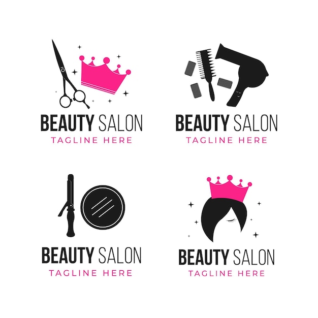 Flat-hand drawn hair salon logo set