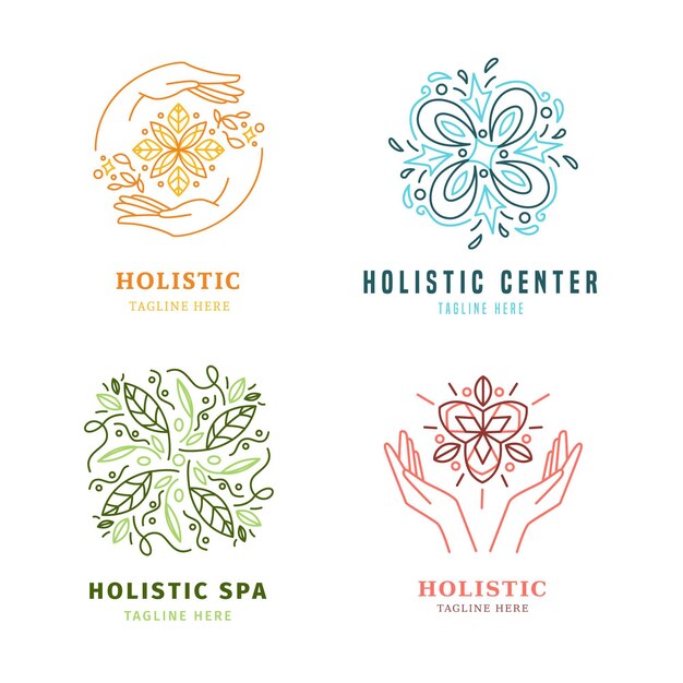 Flat-hand drawn holistic logo collection