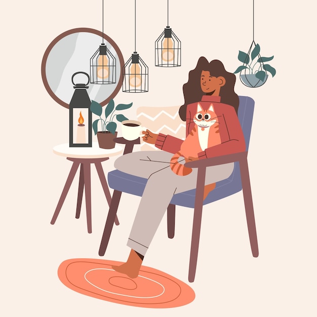 Vettore gratuito illustrazione di stile di vita hygge disegnata a mano piatta con le persone