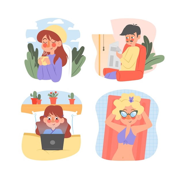 Free vector flat-hand drawn hygge lifestyle illustration with people