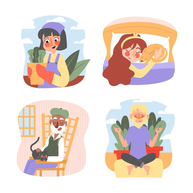 무료 Vector 사람들과 평면 손으로 그린 hygge 라이프 스타일 일러스트