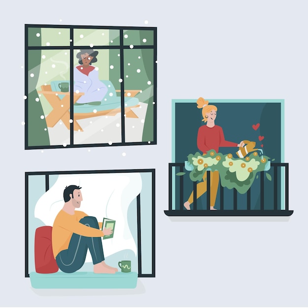 Free vector flat-hand drawn hygge lifestyle illustration with people