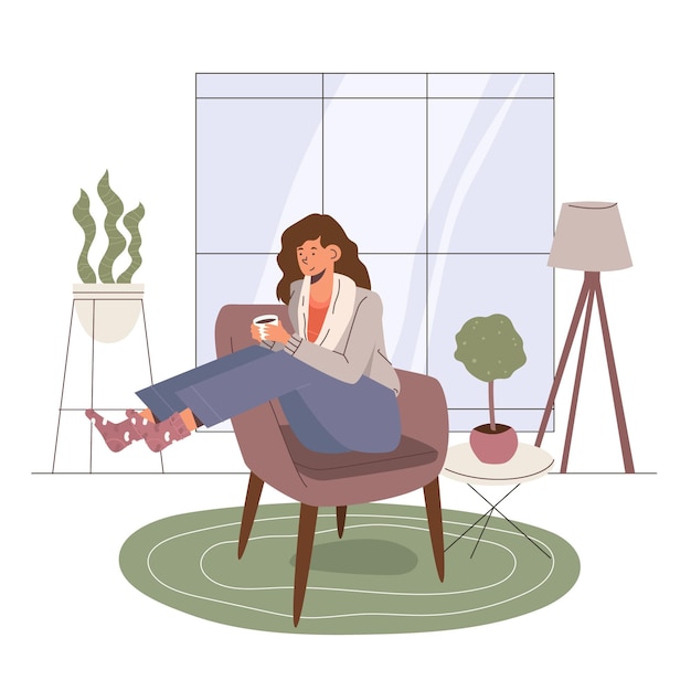 Free vector flat-hand drawn hygge lifestyle illustration