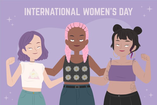 Flat hand drawn international women's day