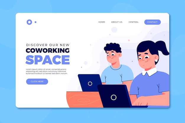 Pagina di destinazione disegnata a mano piatta coworking e colleghi