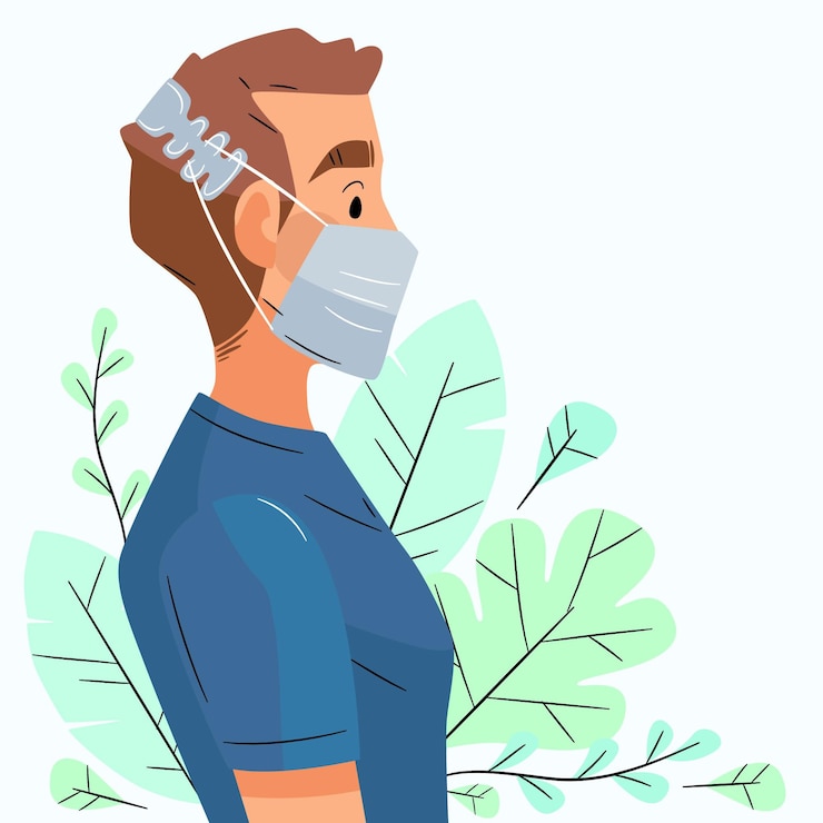 Free Vector flat-hand drawn man wearing an adjustable face mask strap