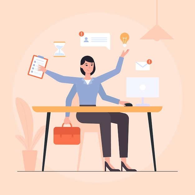 Free vector flat-hand drawn multitasking businesswoman illustration