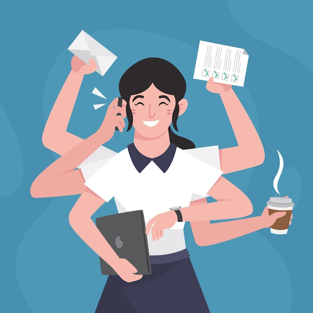 Free vector flat-hand drawn multitasking businesswoman illustration