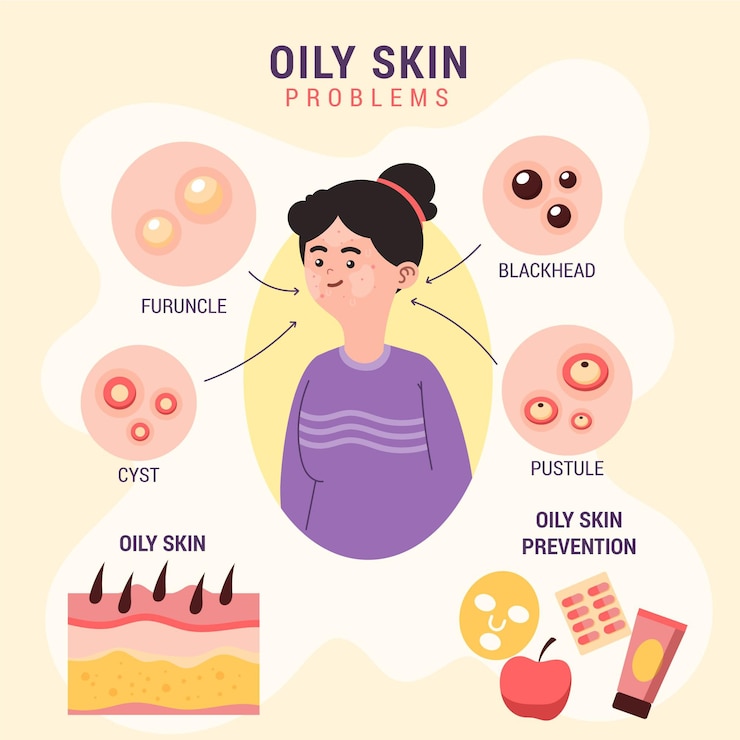 Free Vector flat-hand drawn oily skin problems infographic