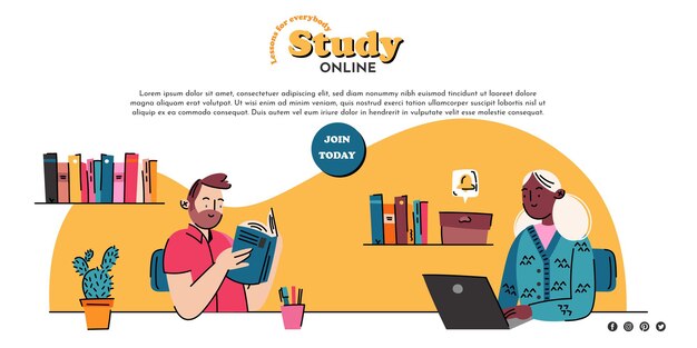 Flat hand drawn online study banner