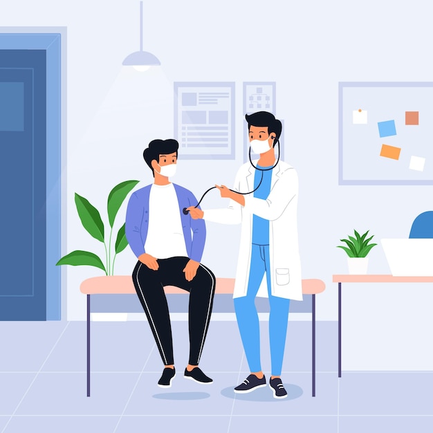 Free vector flat-hand drawn patient taking a medical examination illustration