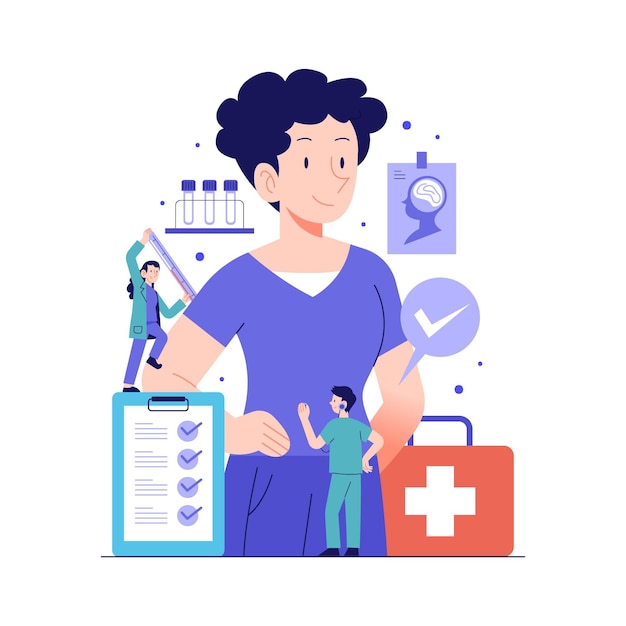 Free vector flat-hand drawn patient taking a medical examination