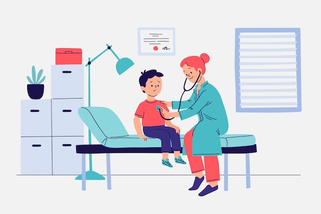 Free vector flat-hand drawn patient taking a medical examination