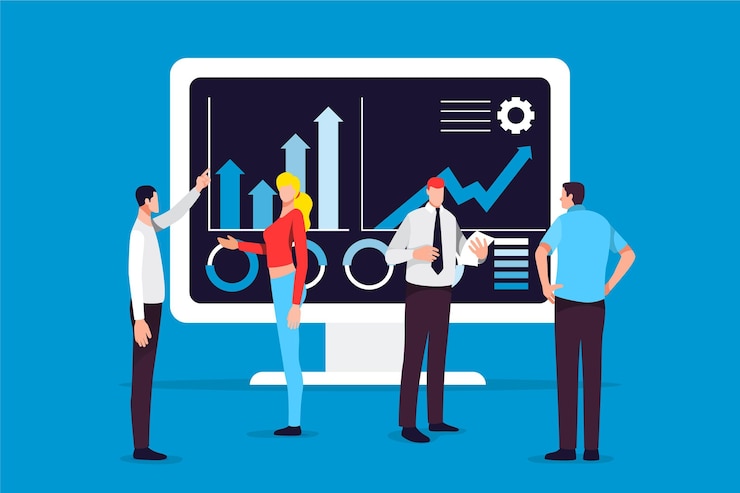 Free Vector flat-hand drawn people analyzing growth chart illustration
