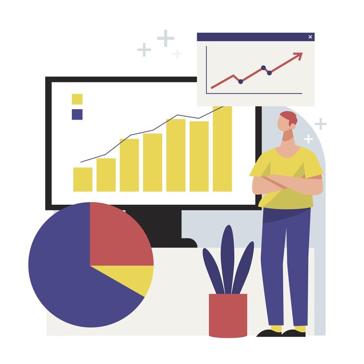 Free Vector flat-hand drawn people analyzing growth chart illustration