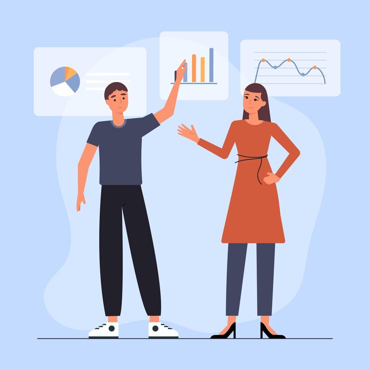 Free Vector flat-hand drawn people analyzing growth charts