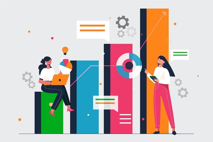 Free Vector flat-hand drawn people analyzing growth charts