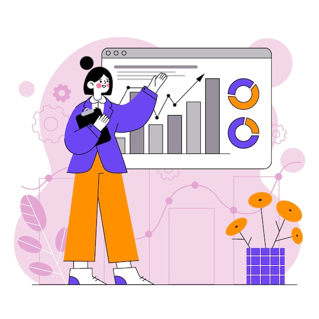 Free vector flat-hand drawn people analyzing growth charts