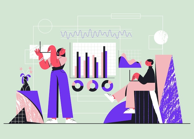 Free vector flat-hand drawn people analyzing growth charts
