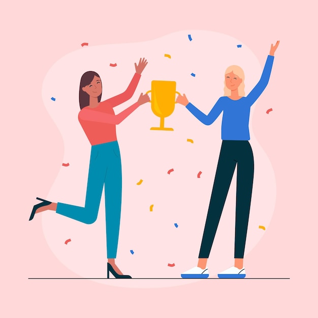 Flat-hand drawn people celebrating an achievement illustration